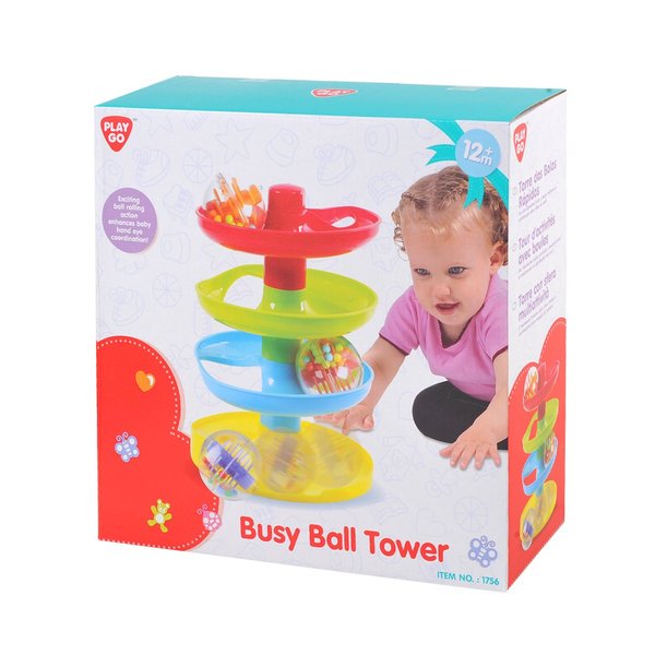 PLAY Super Spiral Tower Ball Drop & Roll Activity Toy Four Colorful Ramps & Three Rattling Balls Promote Fine Motor Skills for Kids