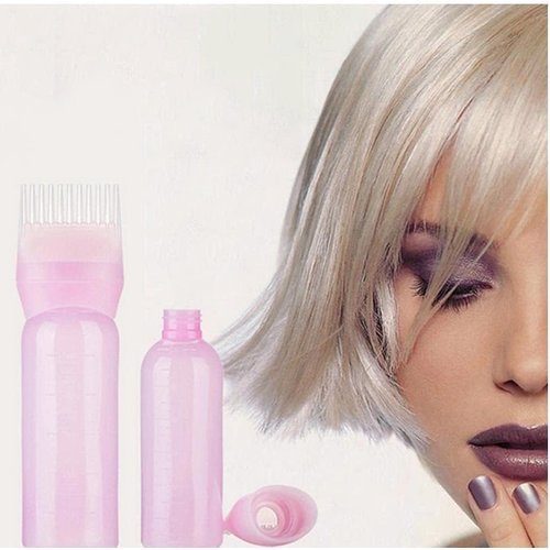 Meikakka Root Comb Applicator Bottle, Hair Oil Applicator,Nice and Professional 120ml Hair dye Bottle applicator with Graduated Scale Brush Root Comb applicator Bottle Comb die Hair Color Pink
