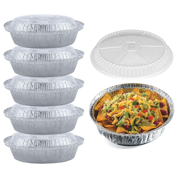 Spare Essentials 55 Pack - 7" Round Aluminum Pans with Lids - Aluminum Foil Pans with Clear Lids - Freezer & Oven Safe Round Foil Pans with Lids, Ideal for Baking, Takeout, Air Fryer, Disposable