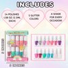 SIMPLE PLEASURES 14 Piece Nail Polish Tower - 14 Assorted Water Based Nail Polish Shades, Gift Set for Girls Ages 7-12, Unicorn Glitter Rainbow