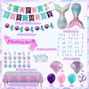 Mermaid Birthday Decorations, Mermaid Birthday Party Supplies Include Mermaid Banner Balloons Tablecloth Cupcake Toppers for Mermaid Party Decorations
