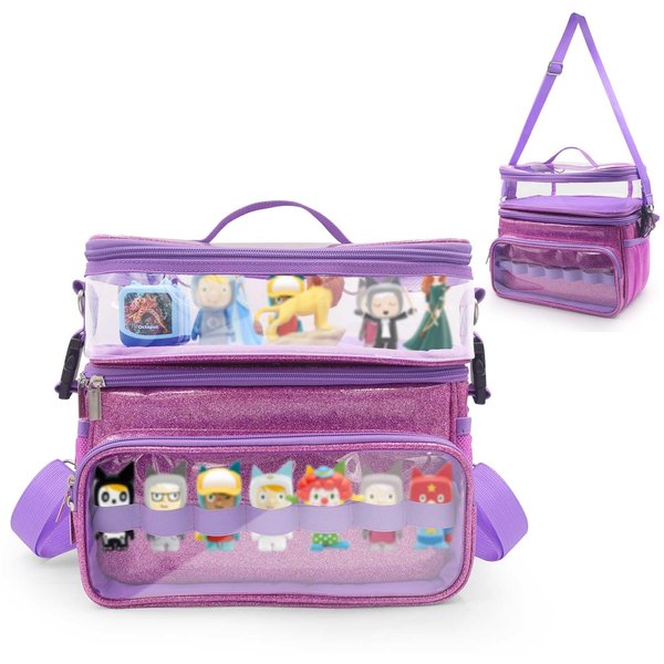 Taladad Upgrade Carrying Case for Tonie box, Double Storage Bag Compatible with Tonies Figures Characters Tonie Organizer with Shoulder Strap,Toniebox Starter Set Purple