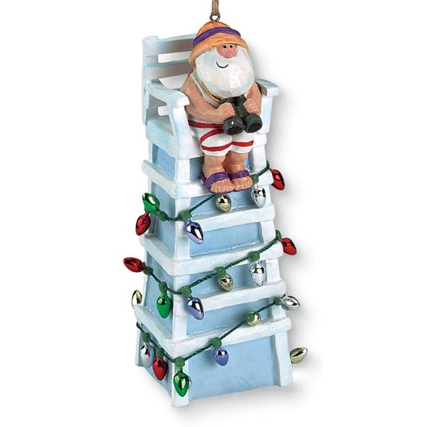 Tiki Ocean Beach Santa Lifeguard Plastic Christmas Ornament