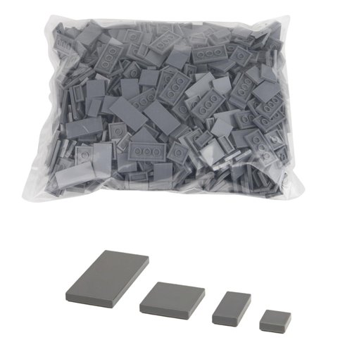 Q-BRICKS Interlocking Building Blocks Tiles | 4 formats: 1x1 (250 pcs.), 1x2 (250 pcs.), 2x2 (250 pcs.) and 2x4 (250 pcs.) Studs | Color: Dusty Gray | 100% Compatible