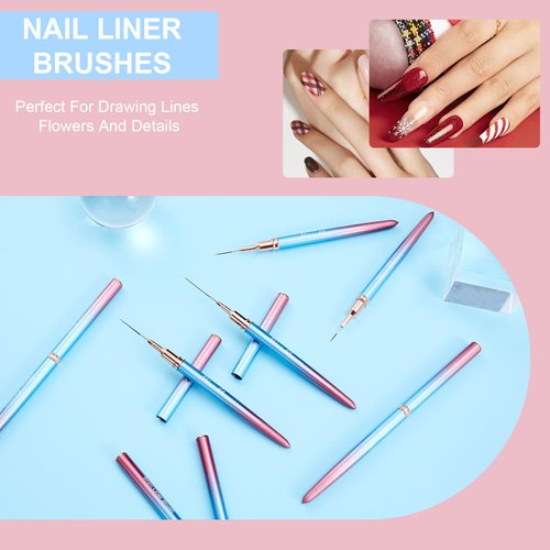 Shince Chance Nail Art Liner Brushes Set, 6Pcs Nail Art Design Brush Pen for Gel Polish Fine Drawing, Small Details Stripping Painting Nail Painting Pens, Acrylic Nail Art Design Tools, Blue