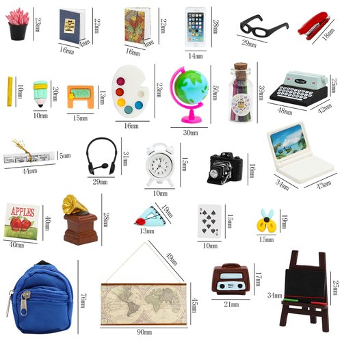 SOTOGO 46 Pieces Doll House School Supplies Mini School Accessories Dollhouse Toy Home Miniature Model DIY Doll Accessories