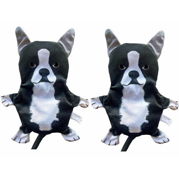 Piggy Poo and Crew Boston Terrier Crinkle Squeaker Fetch Toys 2 Pack for Dogs Puppies Small Animals