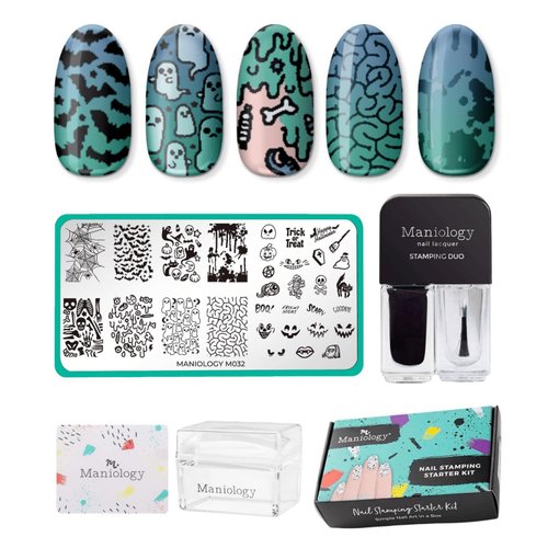 Maniology Halloween Limited Edition Nail Stamping Starter Kit (Plate, Polish, Top Coat, Stamper and Scraper Card)