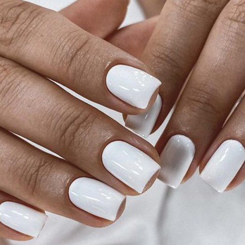 Modelones 32Pcs Pure White Press on Nails, Upgrade Short Square Fake Nails, Reusable Nail Kit with Nail Glue Adhesive Tabs Mini Nail File, Nails Press Ons 16 Sizes