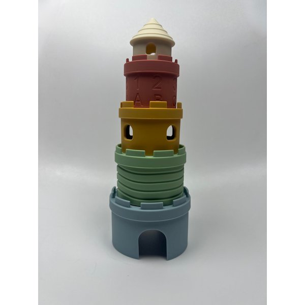 Maru Lifestyle Castle Stacking Tower & Nesting Cups Baby Toys - 5-Piece Silicone Teething & Bathing Set - Fun, Educational & Early Learning Gift for Babies 6+ Months - BPA Free, Soft & Dishwasher Safe