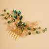 JWICOS Leaves Crystal Bride Wedding Hair Comb Hair Accessories with Beaded Bridal Hair Accessories for Brides and Bridesmaids (Gold Green)