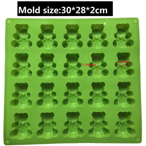 Palksky 20 Cavity Large Gummy Bear Mold/Big Bear Crayon Mold for Brownie Muffin Chocolate Ganache Jelly Pralines Caramels Candy Soap Bar Bath Bomb Mould