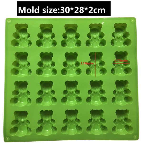 Palksky 20 Cavity Large Gummy Bear Mold/Big Bear Crayon Mold for Brownie Muffin Chocolate Ganache Jelly Pralines Caramels Candy Soap Bar Bath Bomb Mould