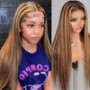 MENTOR Honey Blonde Highlight Ombre Lace Front Wigs Human Hair Straight Pre Plucked 13x4 HD Transparent 4/27 Balayage Blonde Brown Lace Frontal Wig 180% Density 30 Inch