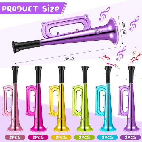 Poen 12 Pcs Toy Trumpet Kids Mini Metallic Trumpet Musical Instruments Plastic Trumpet Noise Makers for New Year Parties Kids Events Party Favors Music Class Stage Props 7 Inch(Colorful)