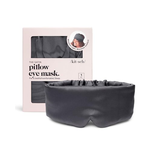 Kitsch Blackout Satin Sleep Mask, Softer Than Real Mulberry Silk Eye Cover, Soft Pressure Free Shade Blindfold for Puffy Eyes with Adjustable Straps, Weighted Eye Mask for Sleeping Women Men, Charcoal