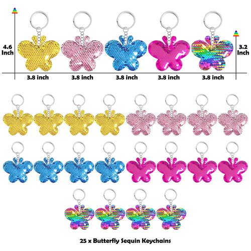 CiciBear 25 Pack Butterfy Sequin Keychains for Party Favors, Kids and Adults Birthday Gift, Baby Shower, Party, 5 Colors