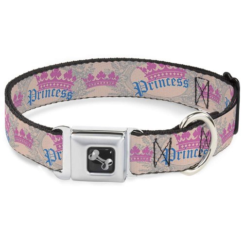 Buckle-Down Seatbelt Buckle Dog Collar - Crown Princess Oval Baby Pink/Baby Blue - 1" Wide - Fits 11-17" Neck - Medium