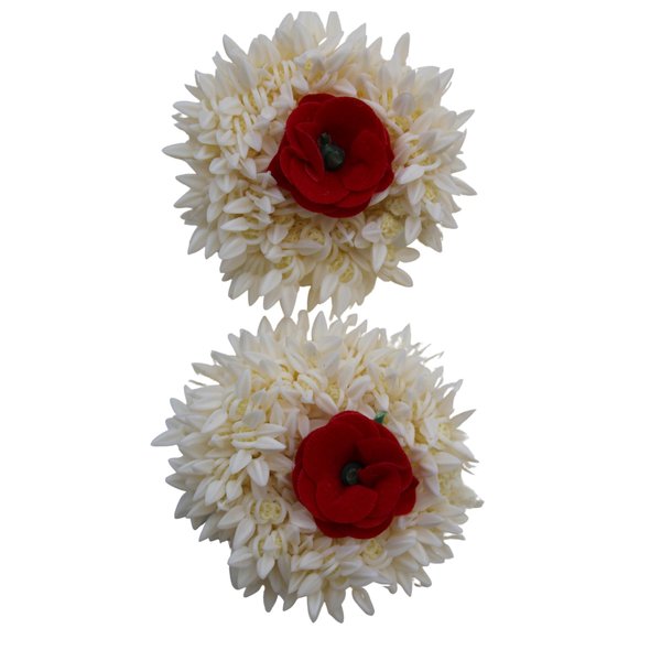 Shilppam 2 pcs Artificial Gajra Hair Clip Red Rose Hair Clip Flower Hair Accessories Wedding Hair pins (Pack of 2)