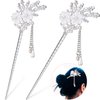 2 Pieces Rhinestone Pearl Flower Hair Stick Vintage Chinese Hair Chopsticks Vintage Tassel Hair Pin Chignon Pin Chopsticks Hair Styling Hair Making Accessories for Women (Silver)