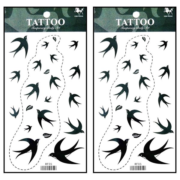 Tattoos 2 Sheets Black Bird Dove fly Temporary Fake Tattoos Fantasy Fashion Women Sexy Body Painting Tatoo Sticker for Kid Teens Men Women