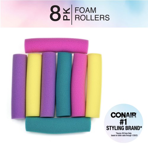 Conair Foam Hair Rollers -Heatless curls - Foam Rollers - Hair Rollers - Loose Hair Curlers in Assorted Sizes - 8 Count w/storage case