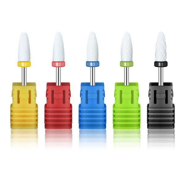 Ceramic Nail Drill Bits Set 5pcs- 3/32''(2.35) Professional Electric Efile Nail Drill Bits with Holder for Manicure Pedicure Cuticle Acrylic Gel Nail Polishing - 5 Sizes Corn Head
