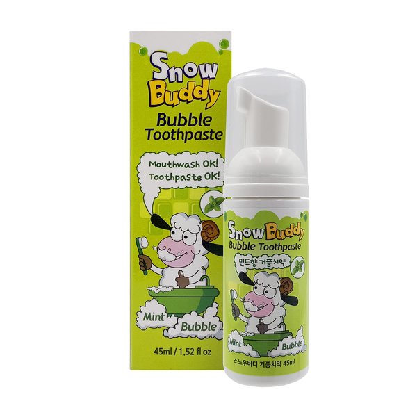 SnowBuddy Foam Toothpaste Kids - Mint Flavors - 1 Pack, Anti Cavity with Low-Fluoride, for u-Shape Toothbrush and Mouthwash for Dental Care