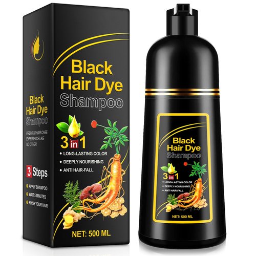 ALIVER Hair Dye Shampoo(Black), Natural Hair Dye Shampoo 3in 1- Hair Dyeing+Nourishing+Growing - 500ml - Harmless Hair Care Herbal Essences for Hair and Scalp, Hypoallergenic Hair Dye Shampoo