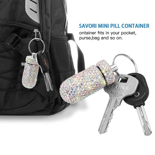 Portable Pill Case Pill Container Waterproof Pill Holder with Keychain Bling Pill Box Medicine Dispenser Bottle Storage for Outdoor Camping Travel (AB Color)