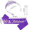 YARIEW 60th Birthday Decorations Purple Crown + 60 & Fabulous Birthday Sash + Pearl Pin Set, 60th Birthday Sash and Tiara for Women, Happy 60th Birthday Gifts for Women, 60th Birthday Party Favor