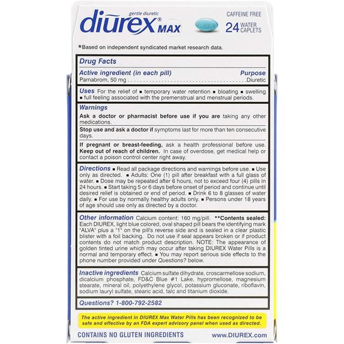 Diurex Max Water Caplets Caffeine Free - 24 Caplets, Pack of 3