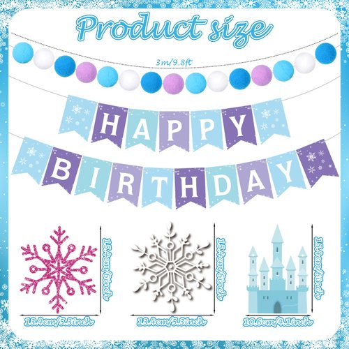 Fanfanwin 5 Pcs Snowflake Happy Birthday Banner Blue Snowflake Banner with Felt Snowflake Castle Decorations Winter Holiday Party Decorations Holiday Banner for Birthday Party Christmas