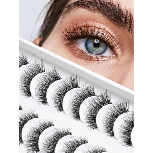False Eyelashes Cat Eye Lashes Wispy 15mm Strip Eyelashes Thin Band Natural Lashes Fluffy Eyelashes Siligli Lashes Pack Fake Lashes 3D Volume Curly Eyelash 10 Pair