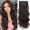 ZGYAIR Clip in Hair Extensions,Long Wavy 7PCS 20 Inch Dark Chestnut Brown Synthetic Hair Extensions Soft and Natural Hairpieces for Women
