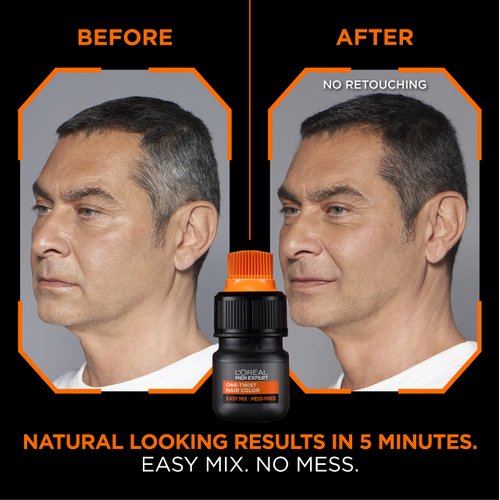 L’Oreal Paris Men Expert One Twist Mess Free Permanent Hair Color, Mens Hair Dye to Cover Grays, Easy Mix Ammonia Free Application, Medium Brown 04, 1 Application