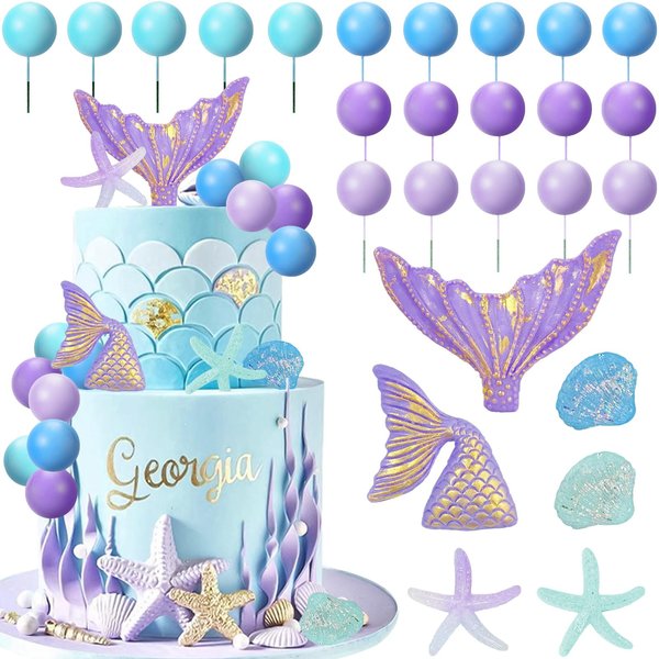 Lukinuo Mermaid Cake Topper 26Pcs Under The Sea Cake Decors Seashell Cake topper Mermaid Tail Cake Decoration Mermaid Birthday Cake Toppers for Mermaid Theme Party Supplies Birthday Party Baby Shower