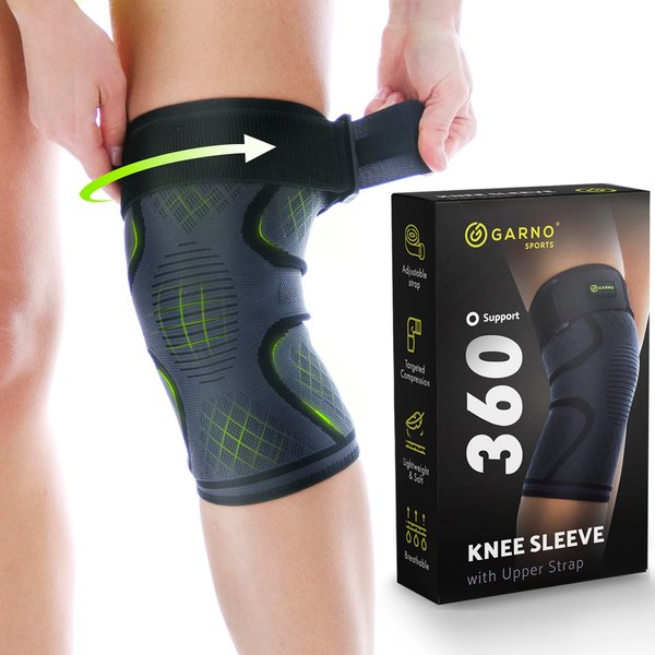 GARNO Knee Brace For Knee Pain, Compression Sleeve with Strap for Patella and IT Band Support; Relief for Arthritis, Meniscus, ACL; Men & Women; Running, Workout, Weightlifting (Medium)