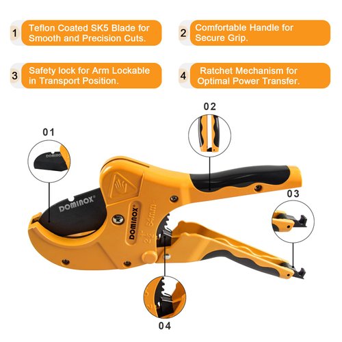 DOMINOX 2-1/2'' O.D. DM-317-64 Pipe Cutter, Professional Cutting PEX, PVC, and PPR Pipe, Etc, SK5 Blade and Aluminum Alloy Body, One-hand Rapid Cutting Tool for the Pipe
