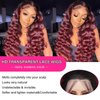 Aikebi Omber Burgundy Curly Human Hair Wig Lace Frontal Closure Deep Human Hair Wig Pre Plucked Pre Cut Lace Frontal Closure Glueless Wigs Elastic Band 200% Density