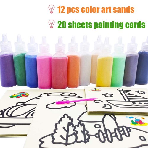 Zddaoole 32 Pcs Kids' Sand Art Kits,12 Color Sand Art kit Art Sand Scenic Sand with 20 Sheets Sand Art Painting Cards Set,1.25oz Bottles