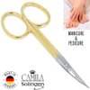 Camila Solingen CS05 Professional Nail Cuticle Scissors, Hypoallergenic Gold Plated Sharp Curved Manicure Pedicure Grooming for Finger and Toe Nail Care. Made of Stainless Steel in Solingen, Germany