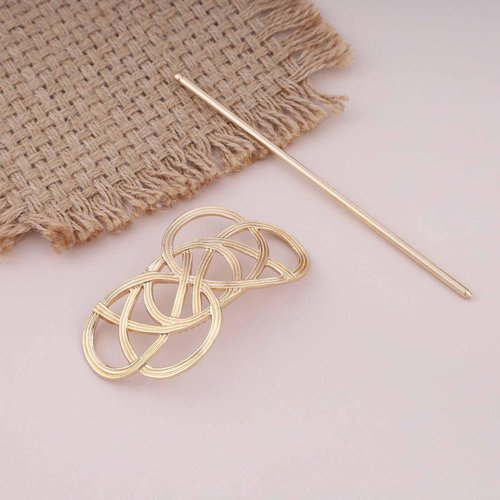 Aneneiceera Vintage Viking Celtic Hair Clip Gold Celtic Knot Hair Slide Barrette Long Hair Barrette Pin Metal Bun Holder Decorative Hair Accessories for Women and Girls