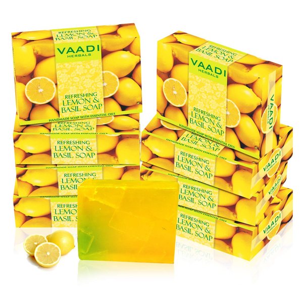 Vaadi Herbals Lemon & Basil Oil Bar Soap, 2.65 Ounce Each (Pack of 8)