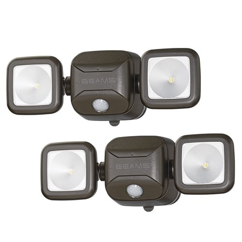 Beams MB3000 High Performance 500 Lumen Wireless Battery Powered Motion Sensing LED Dual Head Security Spotlight, Brown, 2-Pack