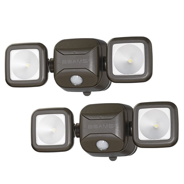 Beams MB3000 High Performance 500 Lumen Wireless Battery Powered Motion Sensing LED Dual Head Security Spotlight, Brown, 2-Pack