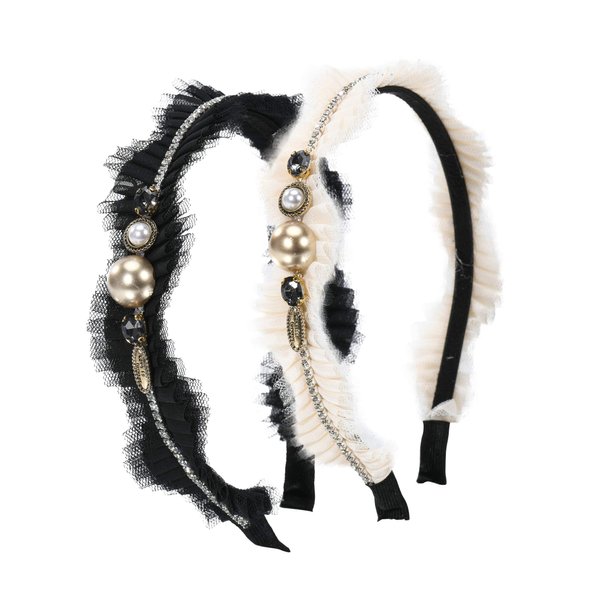 Sluxa Headbands for Women's Hair, Fashion Women Hair Accessories, Jeweled Beaded Black White Lace Headbands for Women
