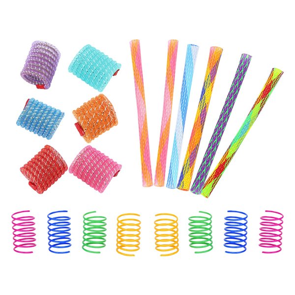 WishLotus Spring Cat Toys, Colorful Cat Spring Toy and Cat Tube Toy Telescopic Cat Mesh Pole Cat Jumping Toy Flexible & Shapable Kitten Chew Toys to Kill Time (20pcs)