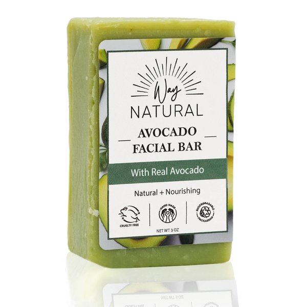 Way Natural Avocado Facial Bar - Real Goat Milk Face Soap Bar - Nourishing, Gently Exfoliating Face Wash - Organic Soap - 1 (3oz) Avocado Goat Milk Soap Bar