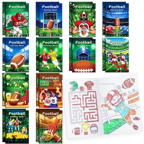 BenLouis 24 Pcs Football Mini Coloring Books Sports Football Theme Birthday Party Favors Activity Books Bulk for Kids Boys Super Football Bowl Party Goodie Bag Gift Stuffer Classroom Rewards Supplies